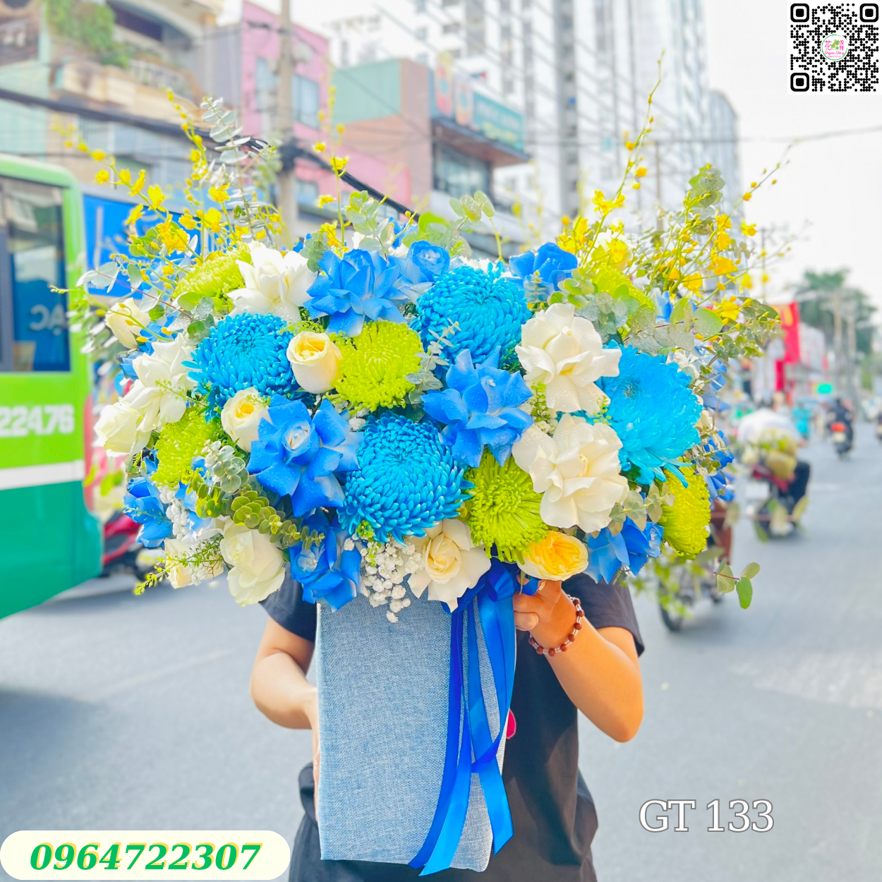 Bình Hoa Chúc Mừng Tone Xanh Dương GT 133