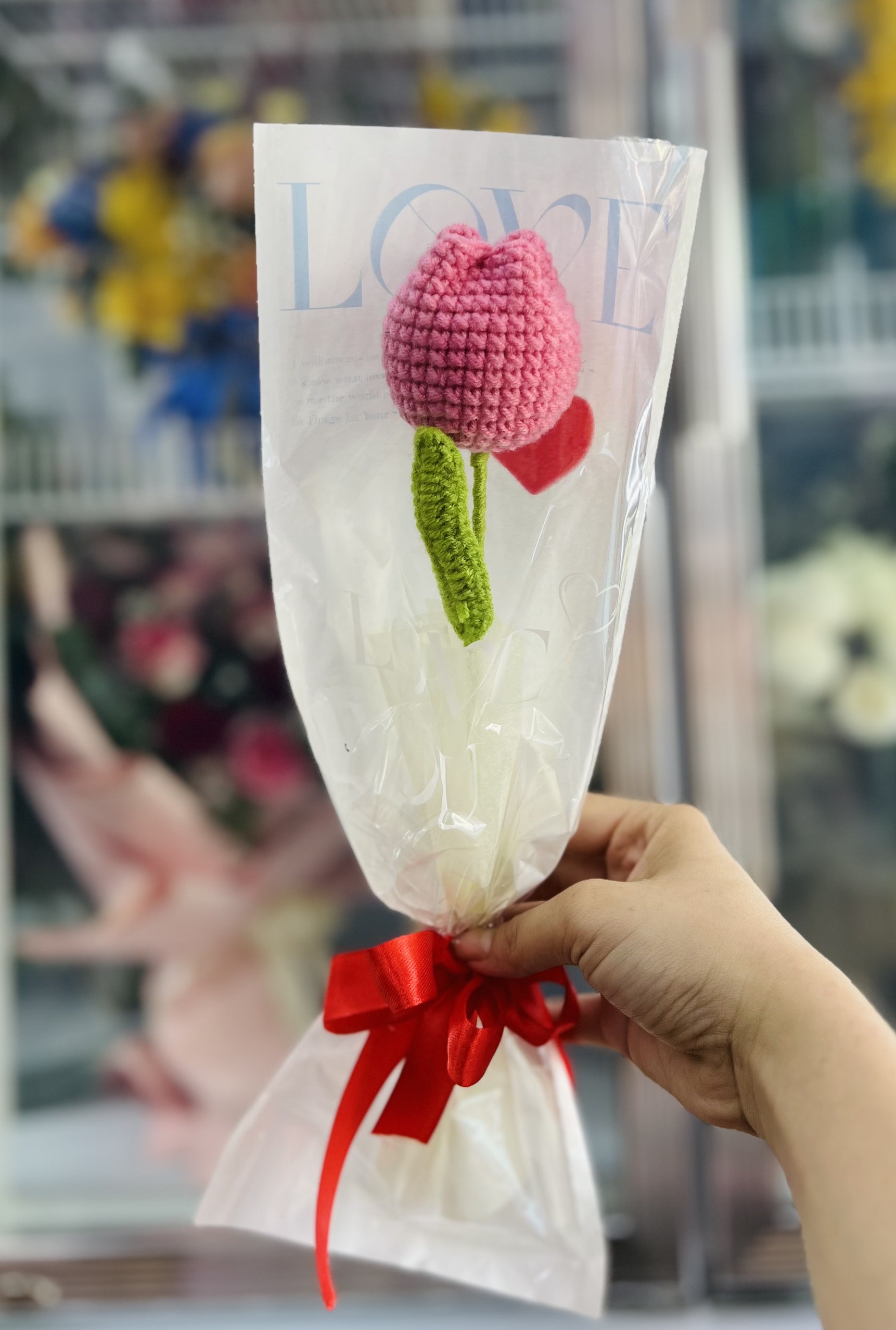 Bó hoa len tulip nhỏ mini dễ thương Bó hoa len có sẵn giao hàng nhanh Tân Bình